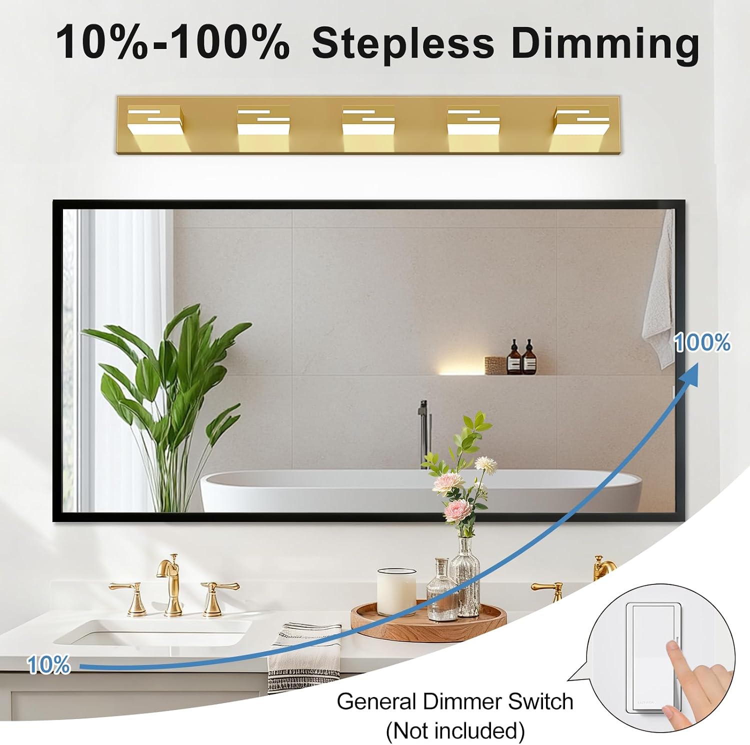LED Modern Bathroom Vanity Light Fixtures, Dimmable Gold Vanity Lights for Bathroom Lighting Fixtures Over Mirror, with 360° Rotatable Heads 5-Light 36-inch (Cool White 6000K)