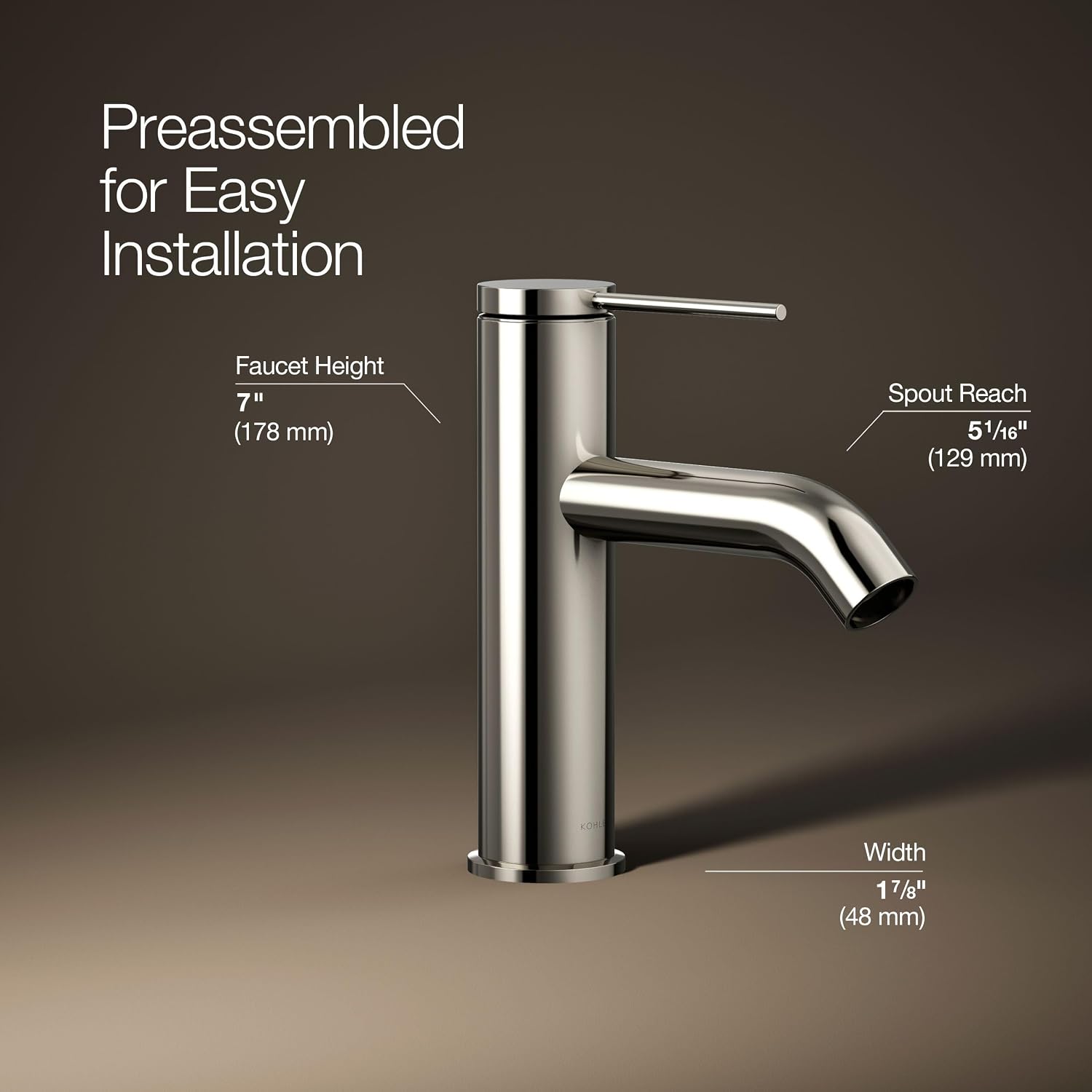 Kohler 77958-4A-SN Components® Single-Handle Bathroom Sink Faucet, 1.2 gpm, Vibrant Polished Nickel
