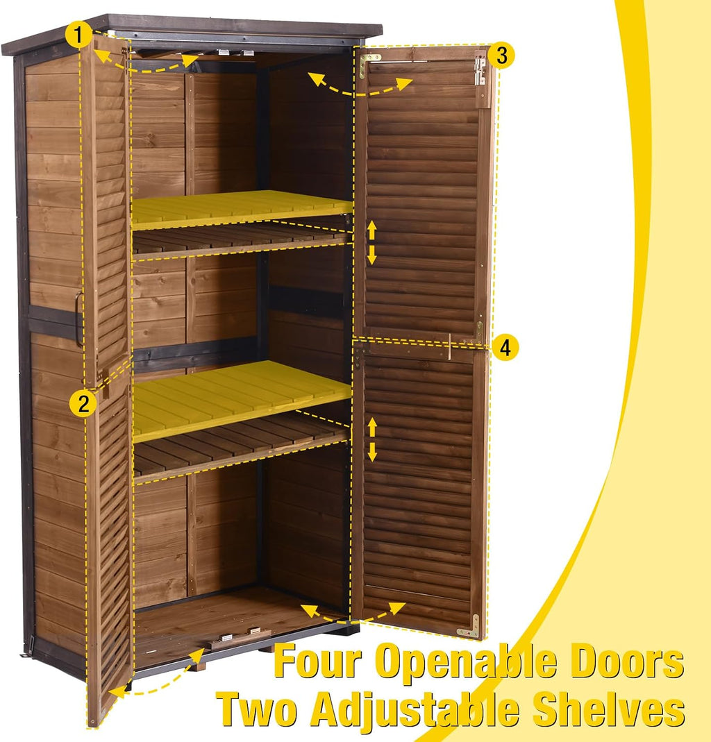 Aivituvin Storage Shed Wood with Floor, Strong Metal Frame, Adjustable Shelves, Waterproof Storage Cabinet Indoor Outdoor Garden