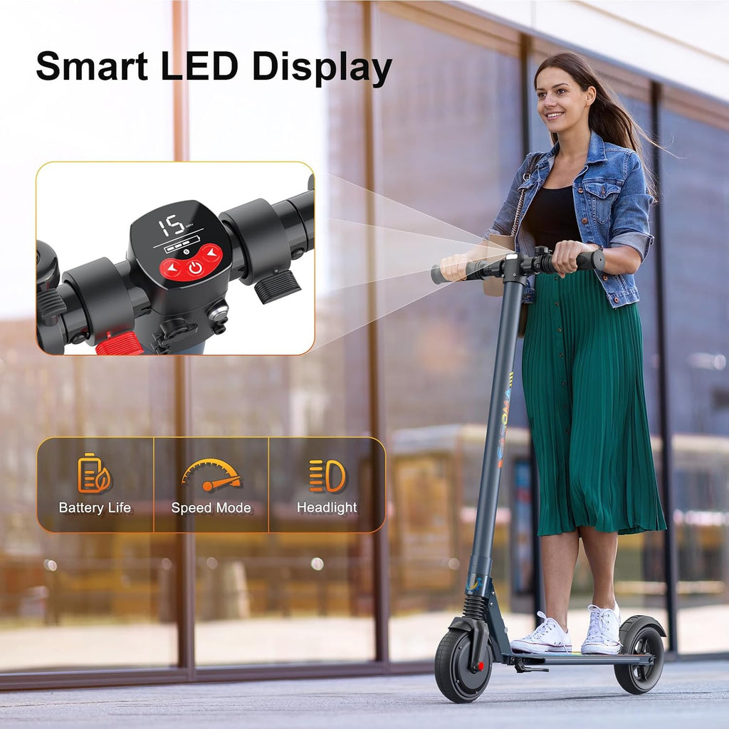 Caroma Electric Scooter Adults Peak 450W, 16-21 Miles Range E Scooter, Safe Speed Control Scooter with Smart LED Display Max 16 MPH, Lightweight Foldable E-Scooter,Electric Scooter for Kids,Gift Idea