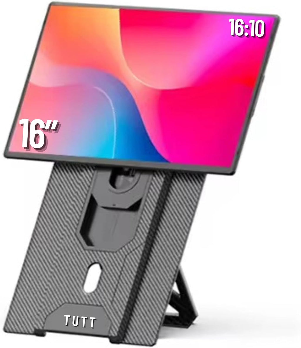 TUTT 16' Laptop Screen Extender with Stand 16:10 Ratio USB-C/HDMI + Speaker | Multiple Position Portable Monitor | Reverse Charging Plug-Play for Mac/OS/Wins/Chrome/Dex N2