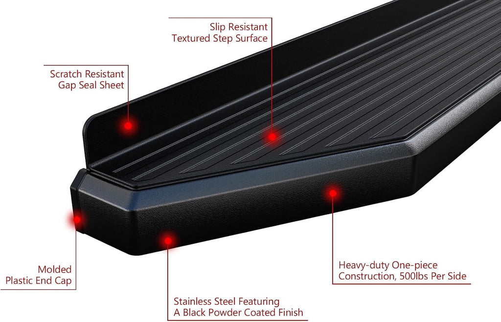 APS 6-inch (Black Stainless Steel Powder Coated Flat Style) Running Boards Side Bars Side Steps Compatible with Honda Pilot 2016-2022