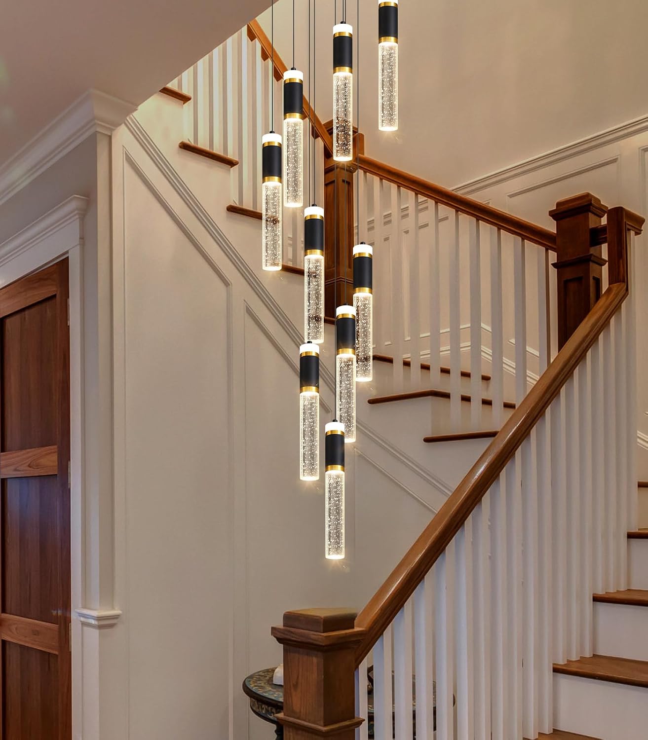 9-Lights Modern Crystal Spiral Chandelier for Staircase High Ceiling Chandeliers Bubble Pendant Lighting Hanging Light Fixture Flush Mount for Foyer Entryway