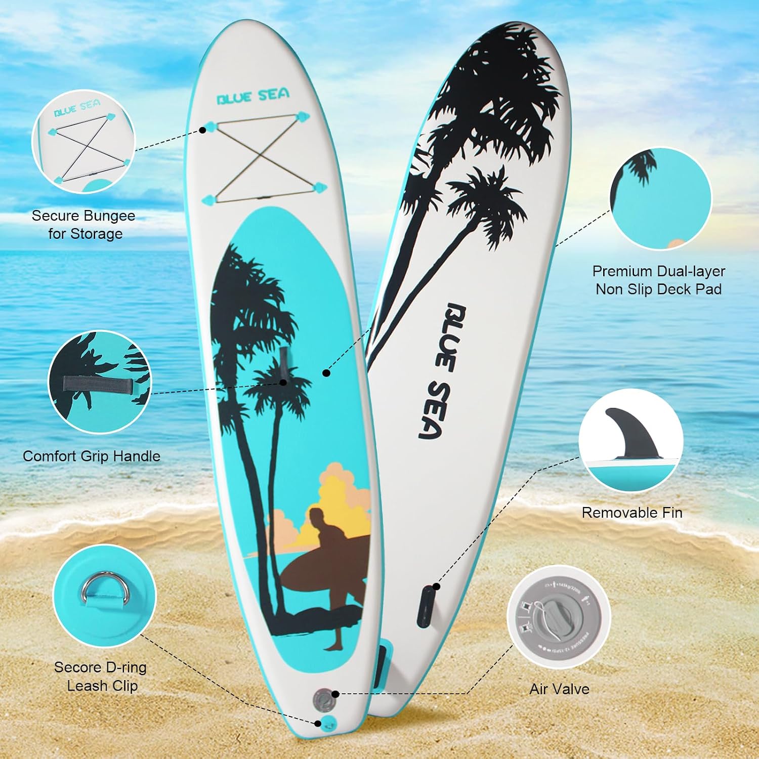 Inflatable Stand up Paddle Board, Extra Wide SUP, with Premium Paddleboard Accessories, Hand Pump, Backpack, Adult & Youth, for Yoga Fishing Paddling