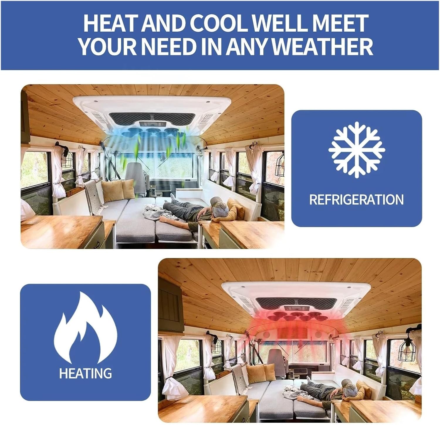 Rooftop Air Conditioner Electric RV 12V&24V Heat&Cool Roof Air Conditioner Rooftop Car Parking Ac for Truck Camper Van Caravan