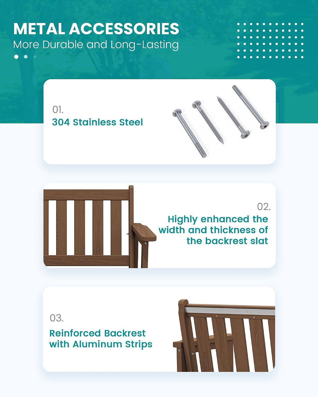 SERWALL Outdoor Bench, HDPE Outdoor Benches Weatherproof, 2-Person Garden Bench with 660 lbs Weight Capacity, Patio Benches for Outdoors, Garden, Porch, Backyard and Park, Brown