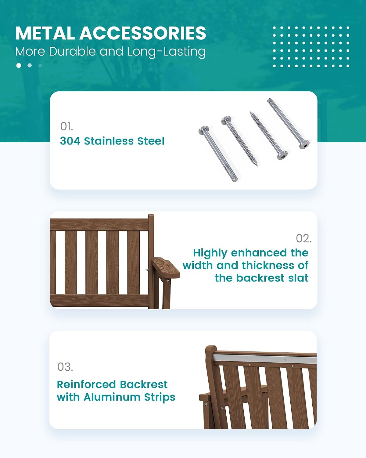 SERWALL Outdoor Bench, HDPE Outdoor Benches Weatherproof, 2-Person Garden Bench with 660 lbs Weight Capacity, Patio Benches for Outdoors, Garden, Porch, Backyard and Park, Brown