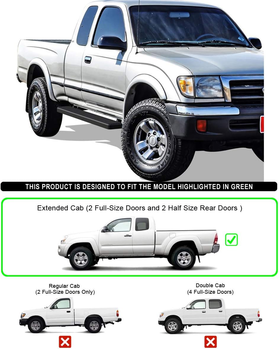 APS Running Boards 6 inches Matte Black Compatible with Toyota Tacoma 1995-2004 Extended Xtra Cab (4WD or Prerunner 2WD 4WD) Stainless Steel (Nerf Bars Side Steps Side Bars)