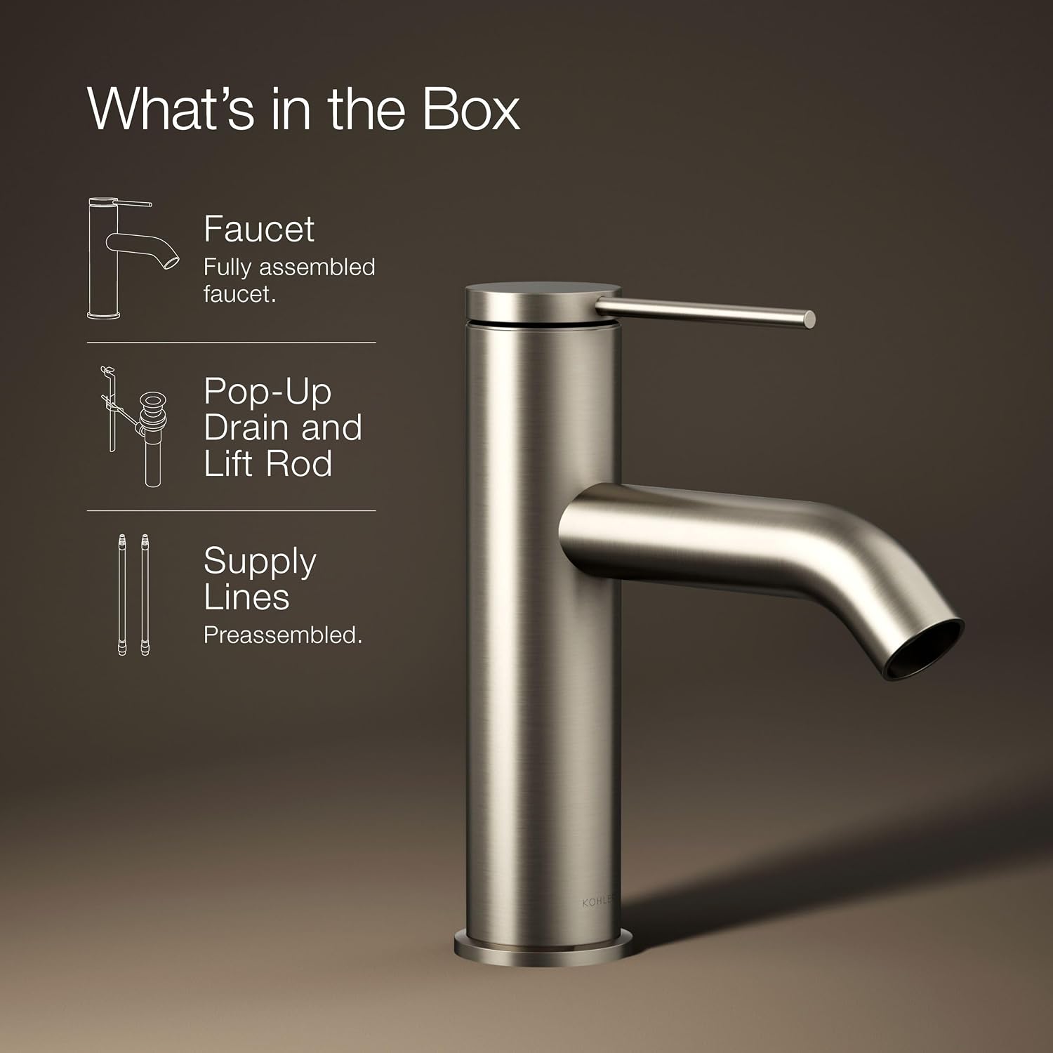 Kohler 77958-4A-BN Components® Single-Handle Bathroom Sink Faucet, 1.2 gpm, Vibrant Brushed Nickel