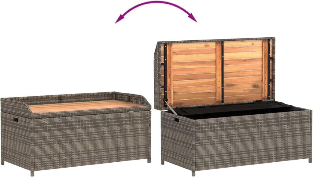 Foto Outdoor Bench, 39 Inch, Gray Wicker Rattan, Under Seat Storage