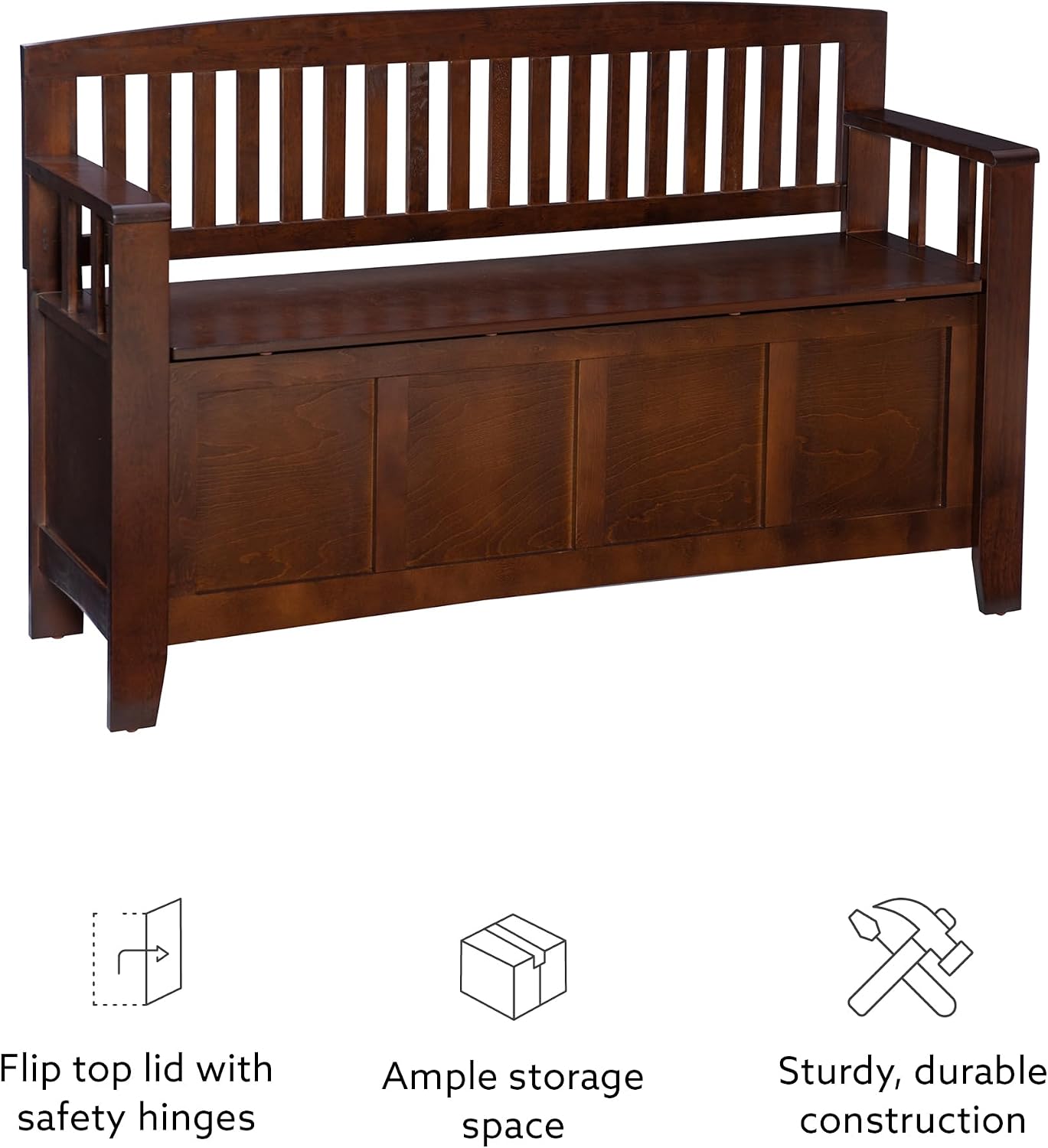 Linon Home Dcor Linon Home Decor Cynthia Storage Bench, 50'w x 17.25'd x 32'h, Walnut