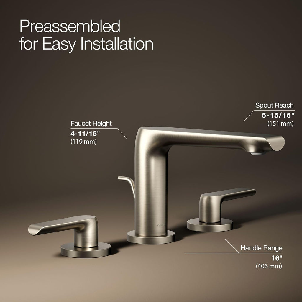Kohler 97352-4-BN Avid® Widespread Bathroom Sink Faucet, 1.2 gpm, Vibrant Brushed Nickel