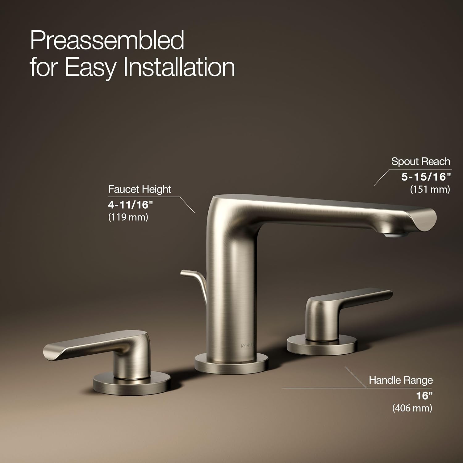 Kohler 97352-4-BN Avid® Widespread Bathroom Sink Faucet, 1.2 gpm, Vibrant Brushed Nickel