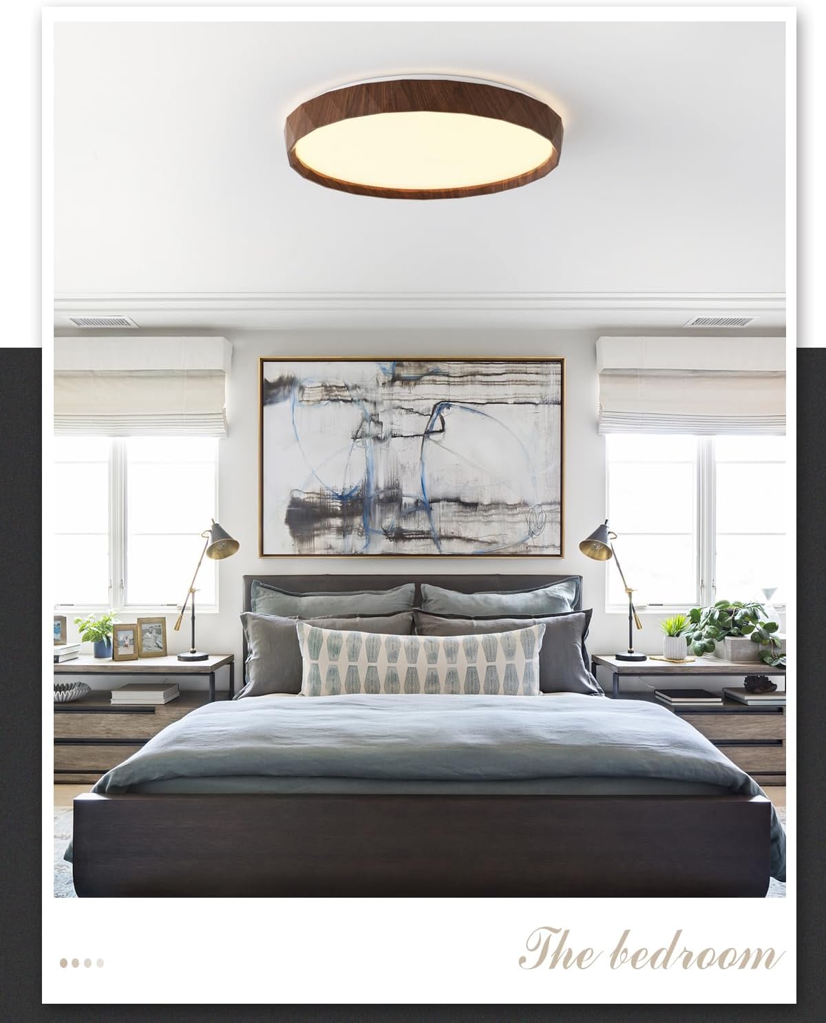 ANYLOVE 19 inch LED Flush Mount Ceiling Light Fixture,3000K 4000K 5000K Adjustable Ceiling Lights, Farmhouse Walnut Wood Grain Ceiling Light for Bedroom Hallway Bathroom Kitchen
