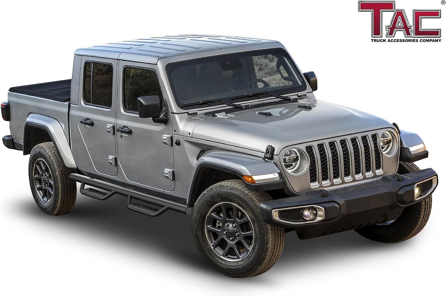 TAC 4' Drop Running Boards Fit 2020-2025 Jeep Gladiator JT | Tubular Style Fine Texture Black | Pickup Truck Off-Road Exterior Accessories (2pcs)