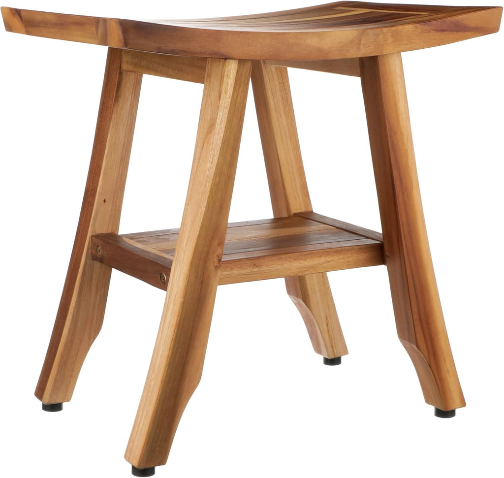 EcoDecors Fully Assembled, Satori 18' Teak Shower Bench, Wooden Shower Bench, Shower Stool, Compact Fit for Small Bathrooms & Walk-in Showers – Slip-Resistant Feet, Sauna Bench, Shower Stool Wood