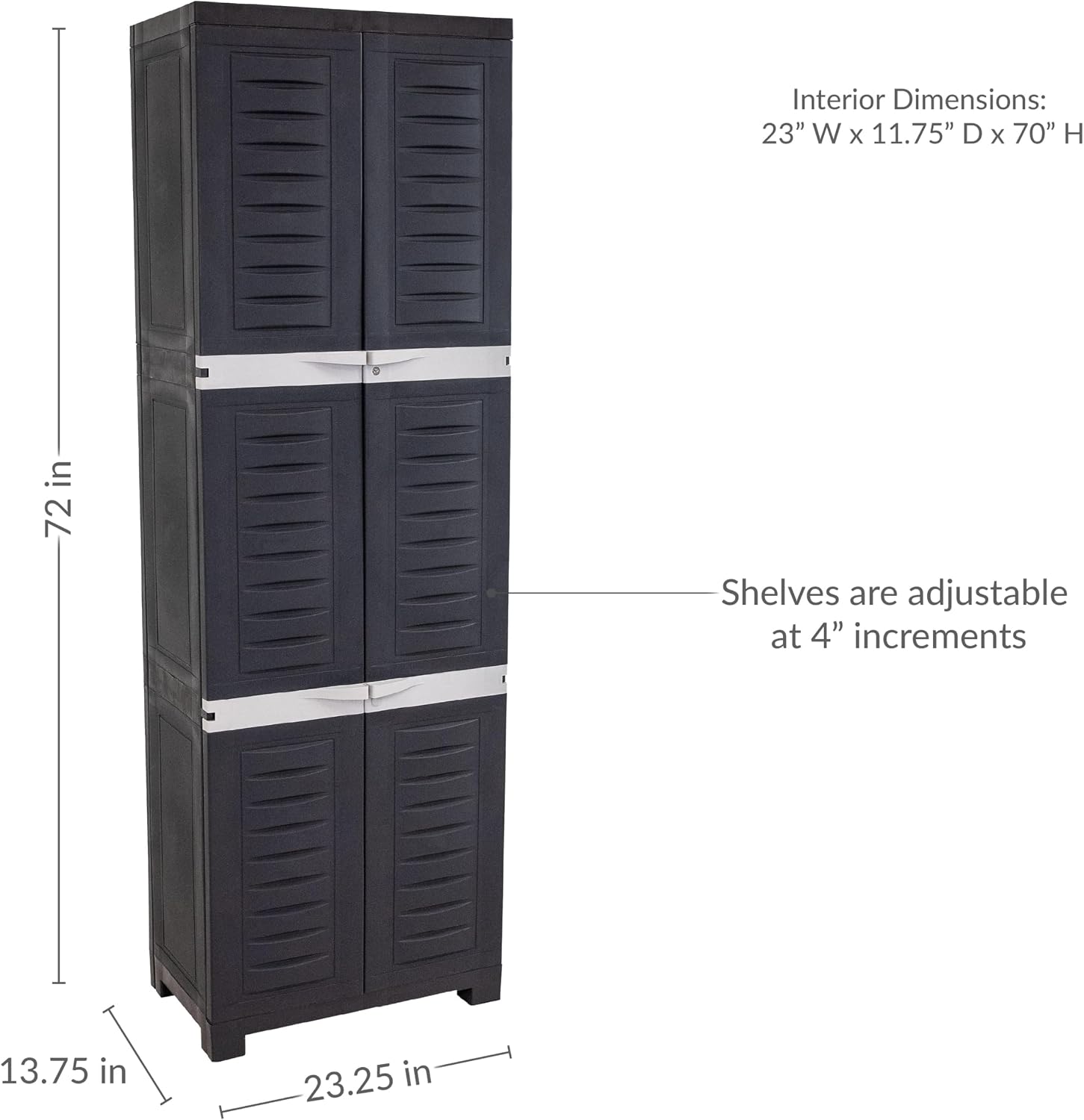 Sunnydaze 72' H Resin Garage Storage Cabinet - Garage Cabinet with Lockable Doors and Adjustable Shelves - Freestanding Utility Storage for Laundry Room, Office, Basement - Shadow