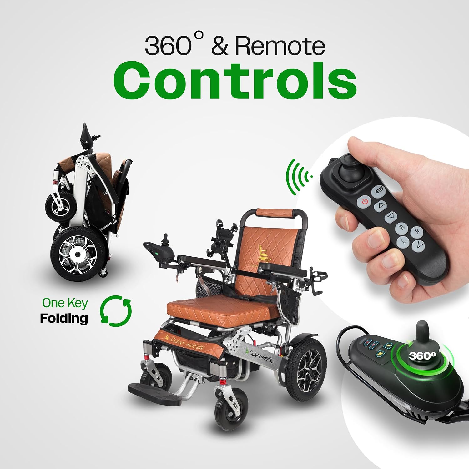 Culver Mobility Wolf Folding Lightweight Heavy Duty Electric Wheelchair, 330 lbs Capacity, 500W Motor, 13 Miles Range – Includes Free Travel Bag, Cup Holder, and Phone Holder
