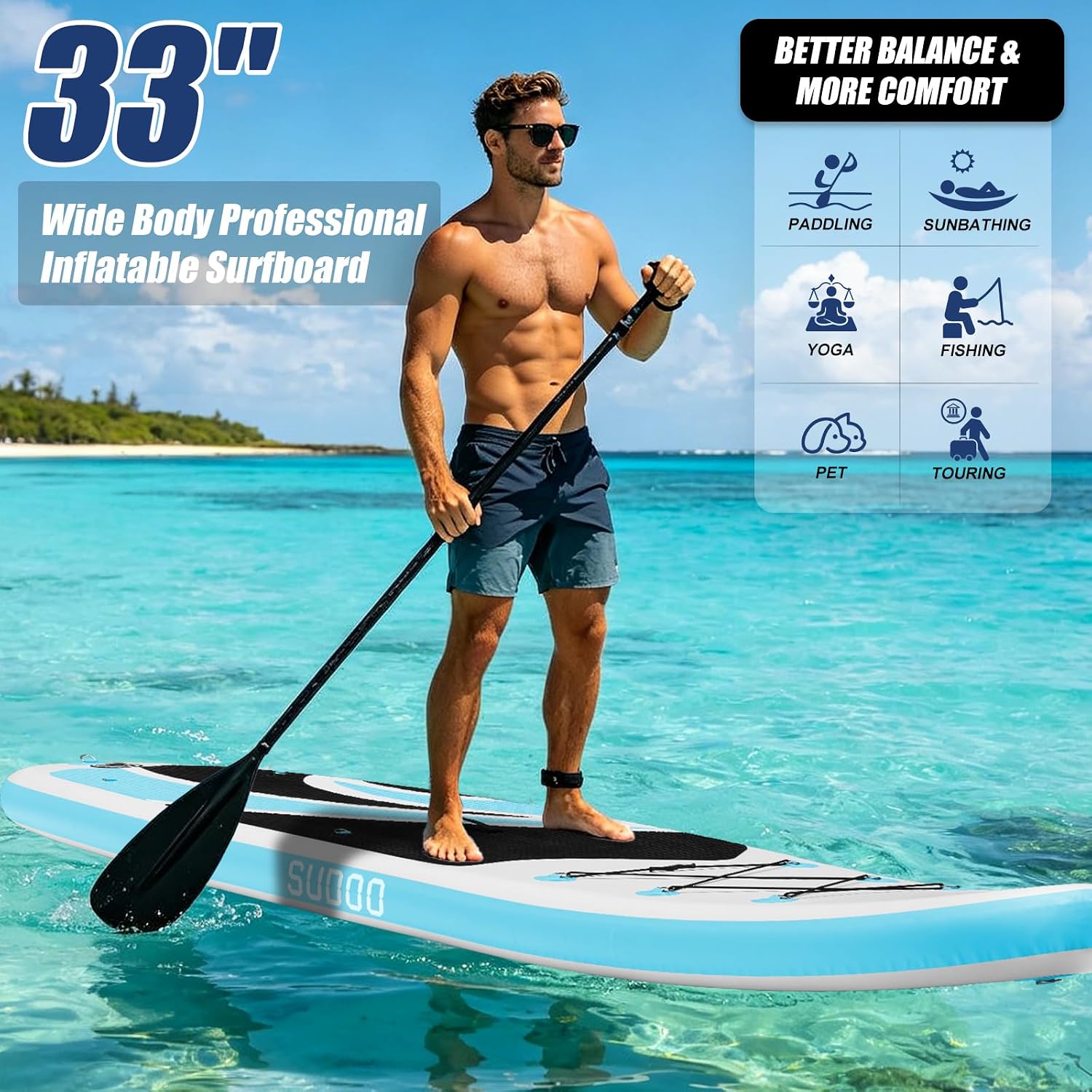 SUDOO Inflatable Stand Up Paddle Board 10'/ 10'6' SUP with 450LB Weight Capacity Adjustable Paddle Wide Stable Non Slip EVA Deck Complete Accessories for Adults Beginners Youth Outdoor Water Sports