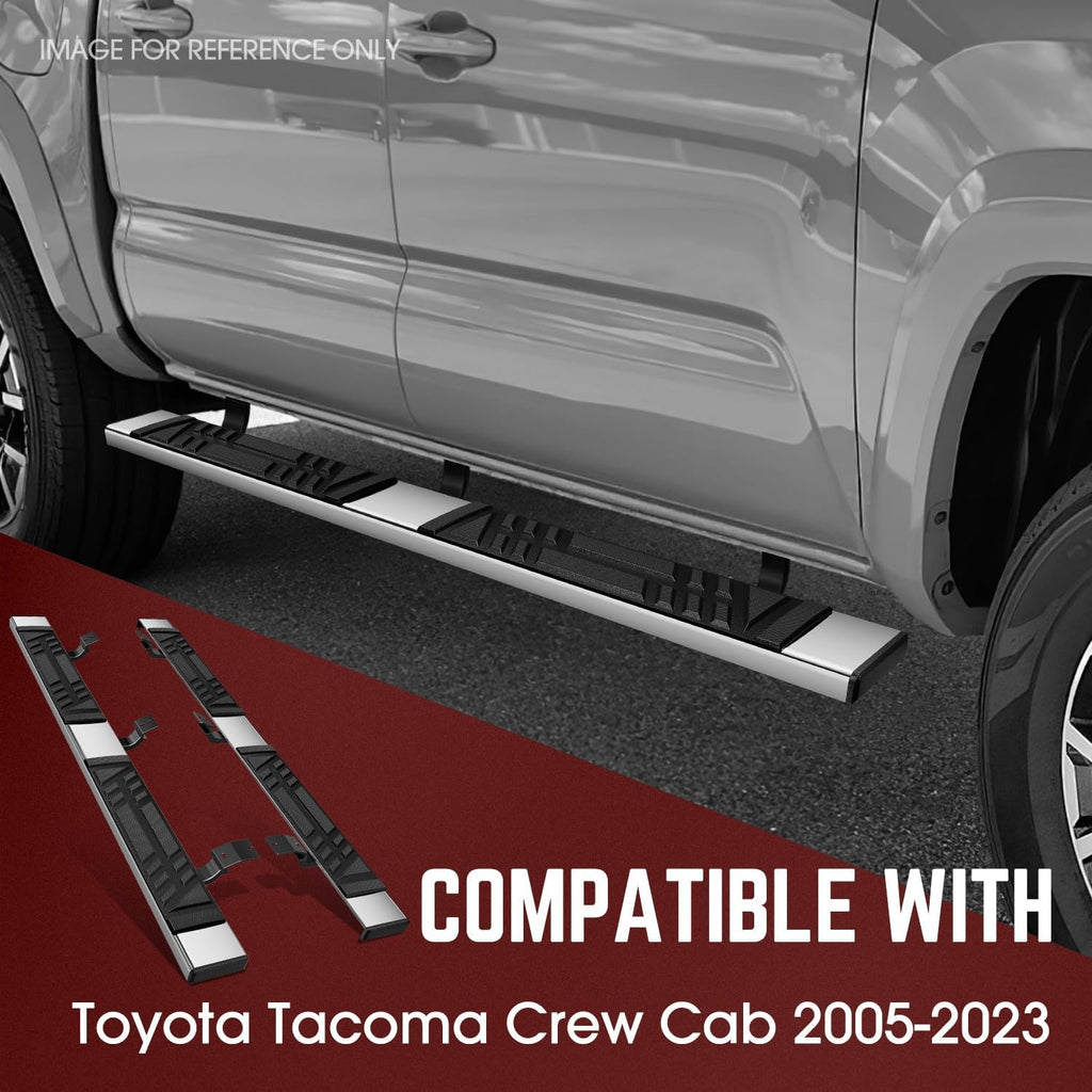 DNA Motoring 6.5' Flat Running Boards Side Step Nerf Rails Bars Compatible with 2005-2023 Toyota Tacoma Crew Cab, STEPB-U-TAC05-T1-C