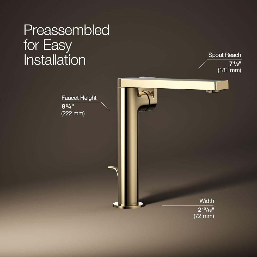Kohler 73168-4-AF Composed® Tall Single-Handle Bathroom Sink Faucet with Lever Handle, 1.2 gpm, Vibrant French Gold