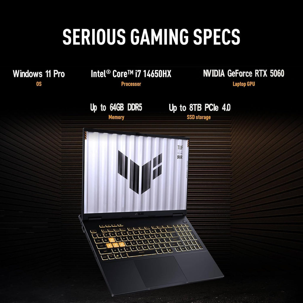 ASUS 2025 TUF F16 Gaming Laptop, NVIDIA RTX 5060, Intel i7-14650HX(Up to 5.2GHz), 16' FHD+ 165Hz Anti-Glare Screen, WiFi 6E, 64 GB DDR5, 1 TB SSD, Windows 11 Pro, W/One-Handed Keyboard & Design Mouse