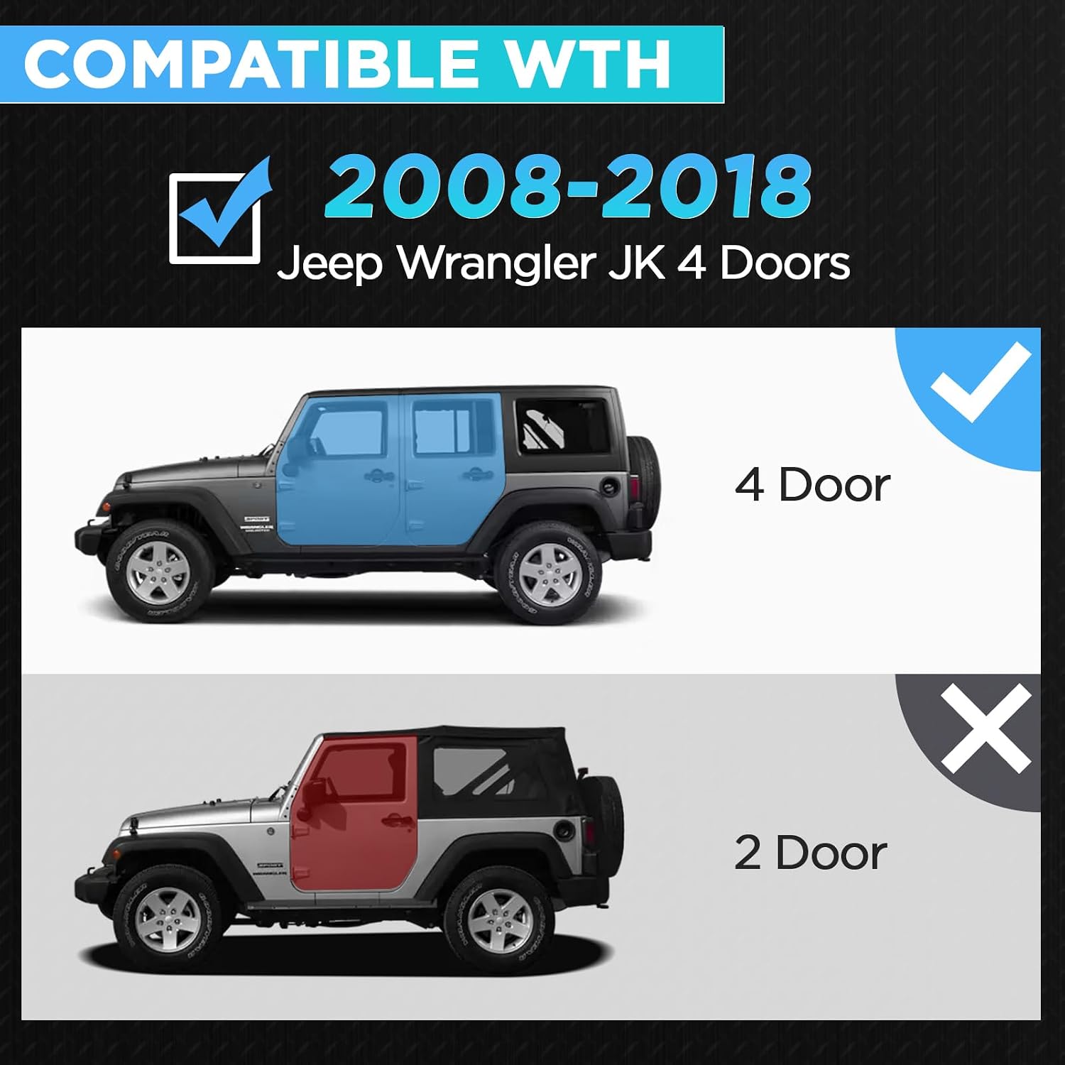 PZ 6' Running Boards Anti-Slip Side Steps Carbon Steel Compatible with 2008-2018 Wrangler JK 4 Doors,550LBS Steel No Drill Truck Running Boards Direct Fit Nerf Bar
