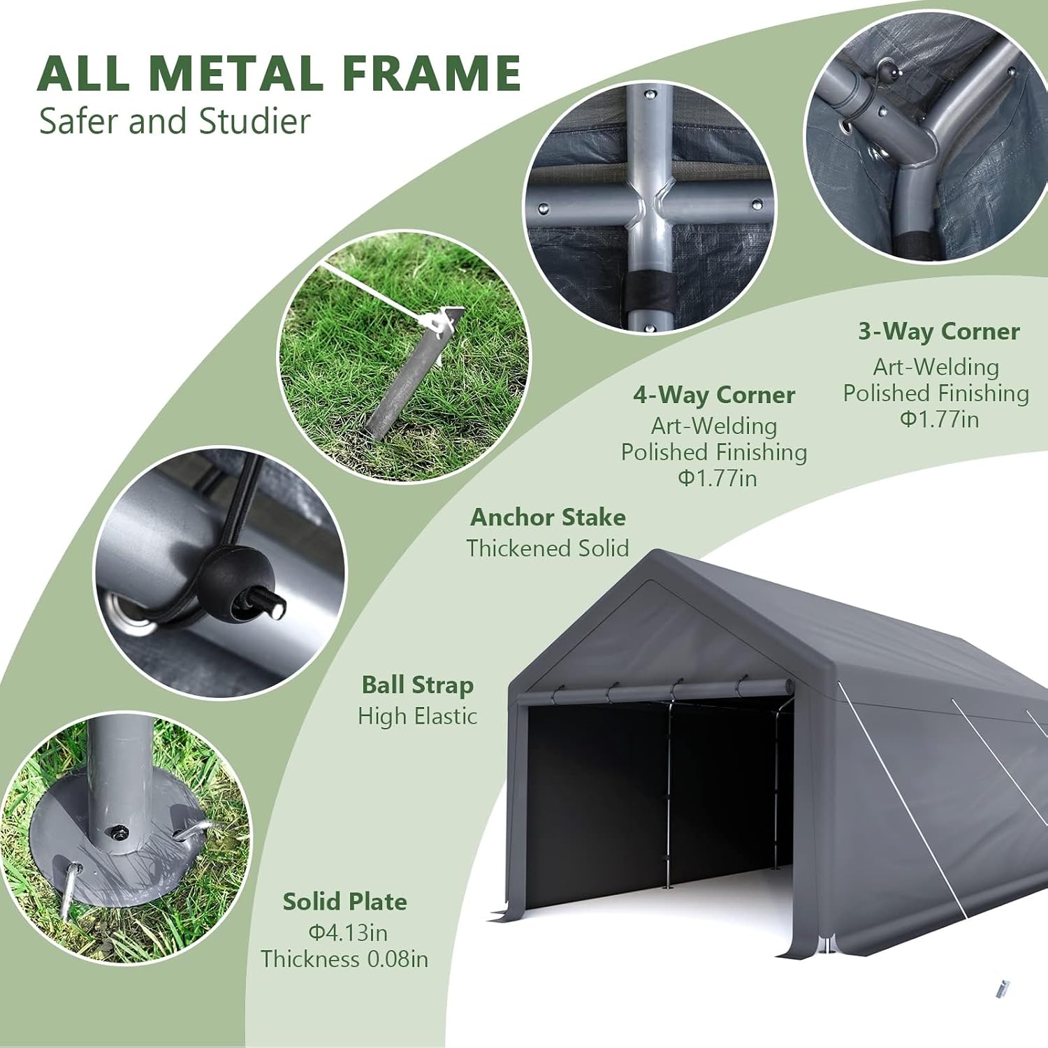 10x20 FT Heavy Duty Carport Car Tent Car Canopy Storage Shed, Portable Garage with Removable Sidewalls & Doors All-Season Tarp for Car,Truck,SUV,Party Grey