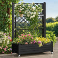 DWVO 3.6 x 1.5 x 5 FT Raised Garden Bed with Trellis, Large Outdoor Planter Trellis Box with Drainage Holes and Wheels for Climbing Plants, Black