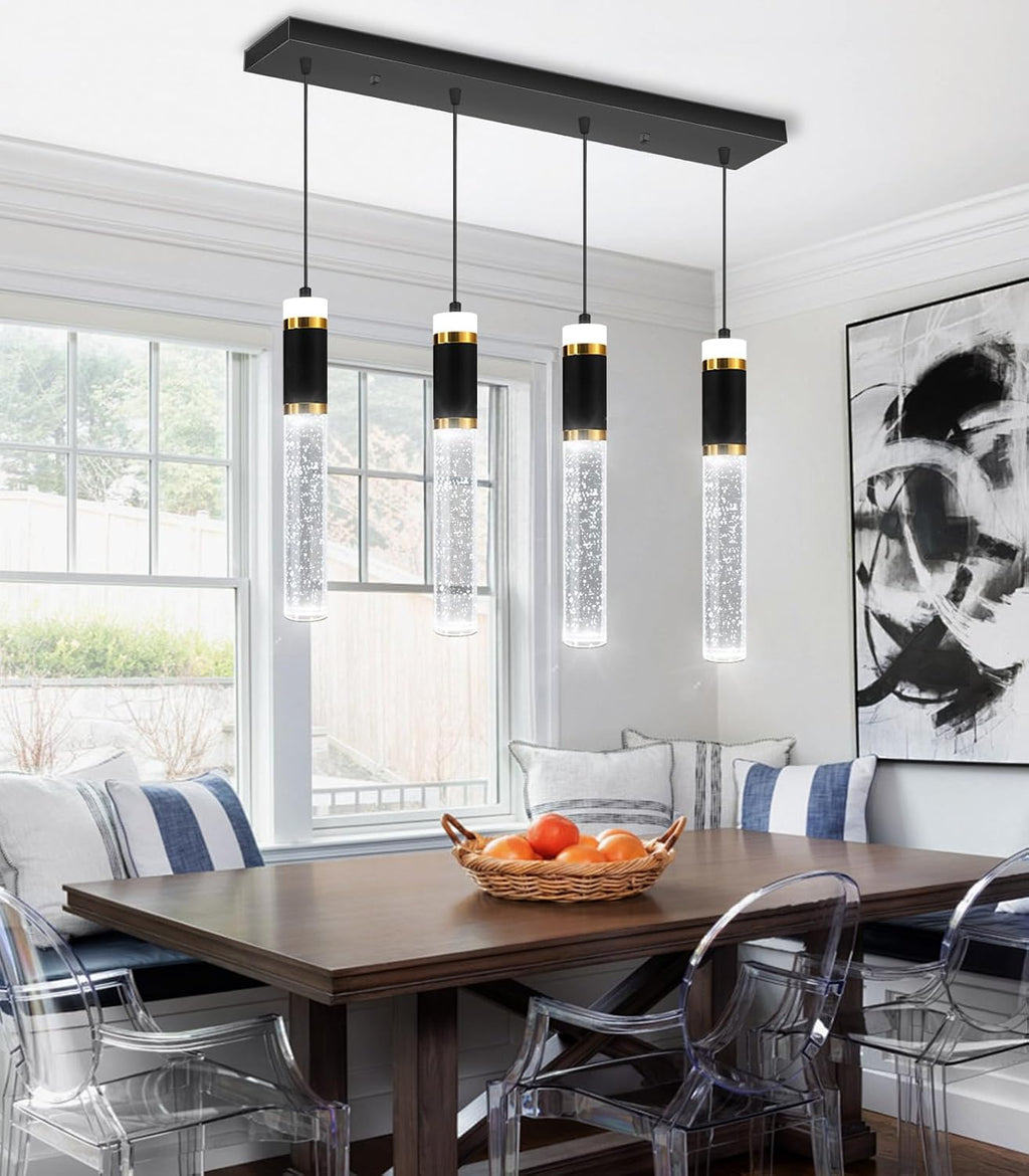 4-Lights Modern Crystal Chandeliers for Kitchen Island LED Dimmable Pendants Lighting Fixture LED Ceiling Light for Dining Room