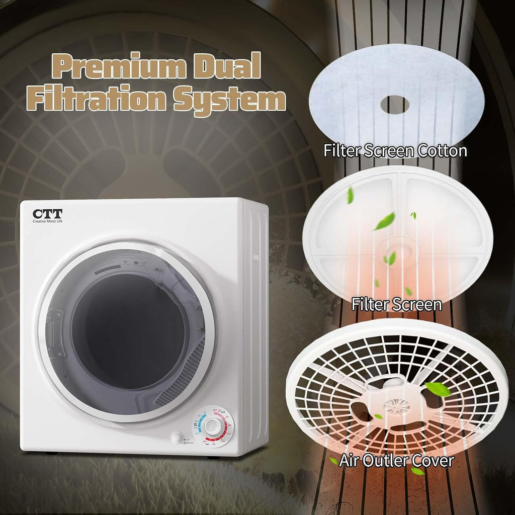 CTT Portable Clothes Dryer 3.5 cu.ft, 110V Laundry Dryer with Stainless Steel Tub, 4 Drying Mode, Portable Dryers for Laundry, Apartments, RVs, Dorms, 1500W