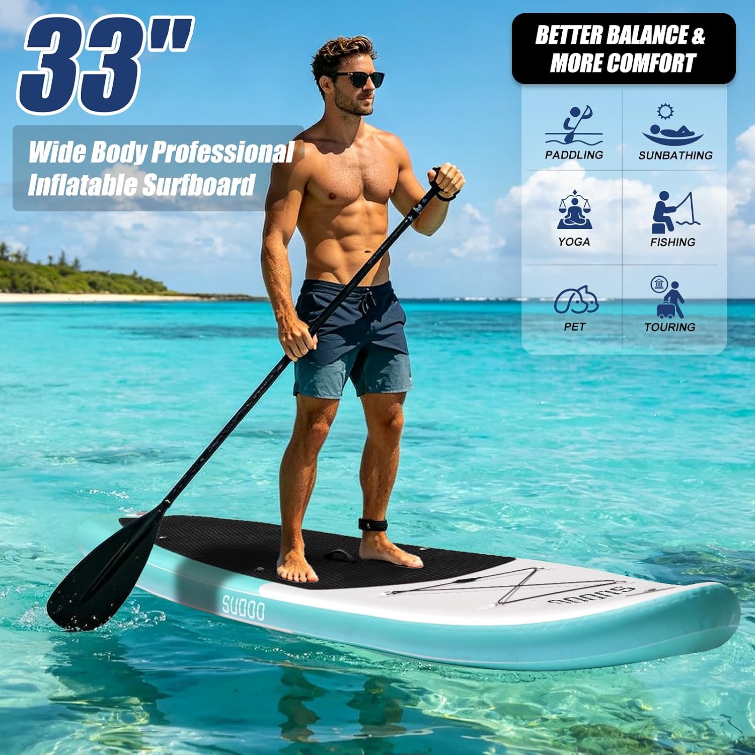 SUDOO Inflatable Stand Up Paddle Board 10'/ 10'6' SUP with 450LB Weight Capacity Adjustable Paddle Wide Stable Non Slip EVA Deck Complete Accessories for Adults Beginners Youth Outdoor Water Sports