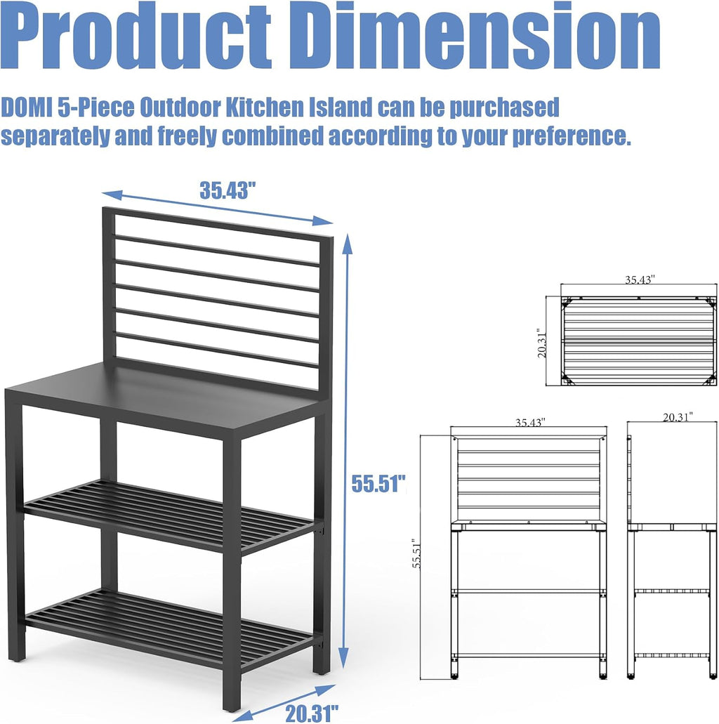 Domi Outdoor Kitchen Island with Storage, Aluminum Kitchen Storage Island Kitchen Food Prep Table with Double Storage Rack, Freestanding Bar Center with Protective Cover Indoor Outdoor