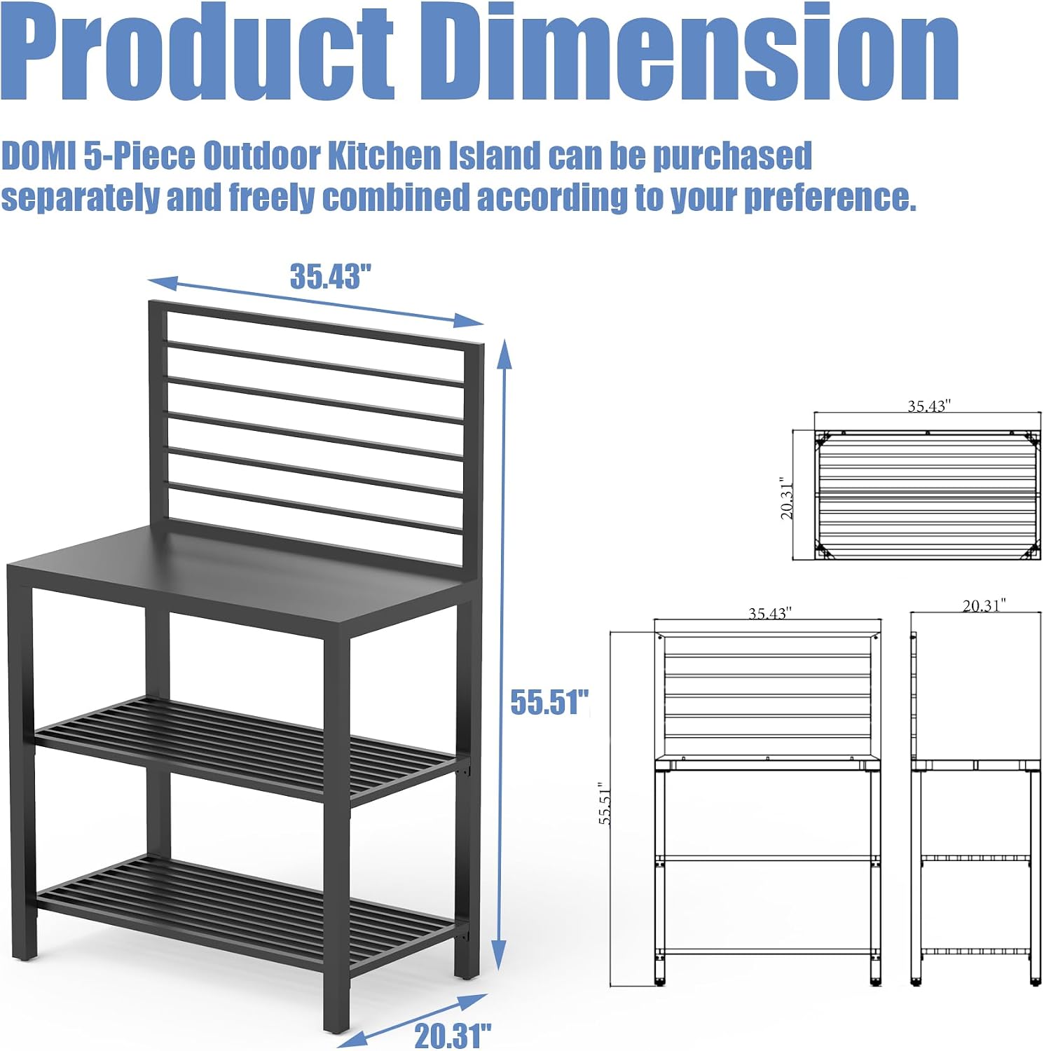 Domi Outdoor Kitchen Island with Storage, Aluminum Kitchen Storage Island Kitchen Food Prep Table with Double Storage Rack, Freestanding Bar Center with Protective Cover Indoor Outdoor