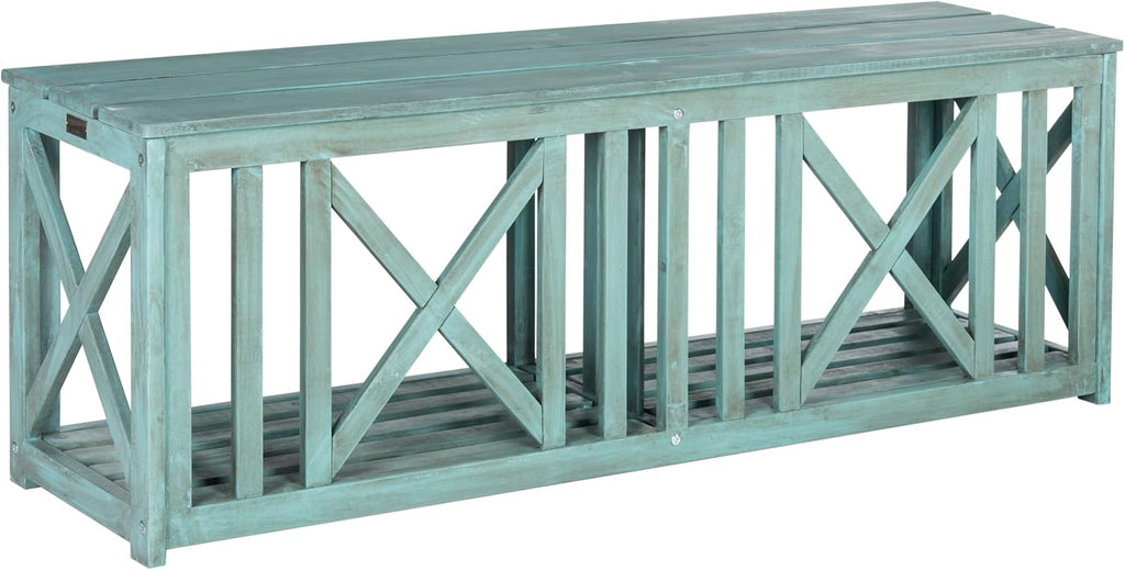 SAFAVIEH Outdoor Collection Branco White and Ash Grey Bench