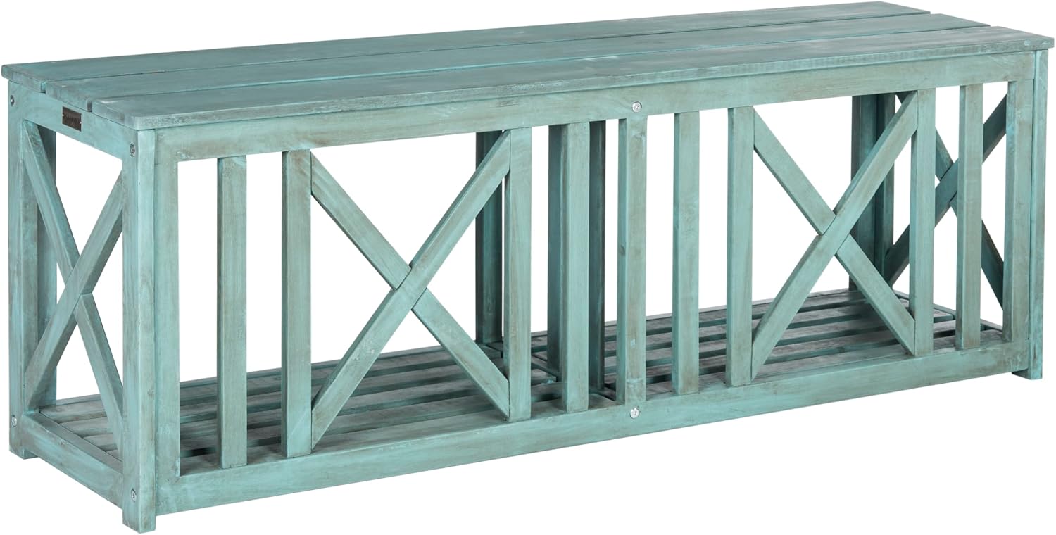 SAFAVIEH Outdoor Collection Branco White and Ash Grey Bench