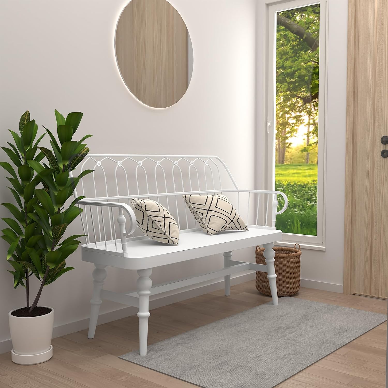 DIBRATY Entryway Bench,Spindle Back Wooden Dinning Bench, Farmhouse Foyer Bench for Entryway, Living Room, Dinning Room, Mudroom