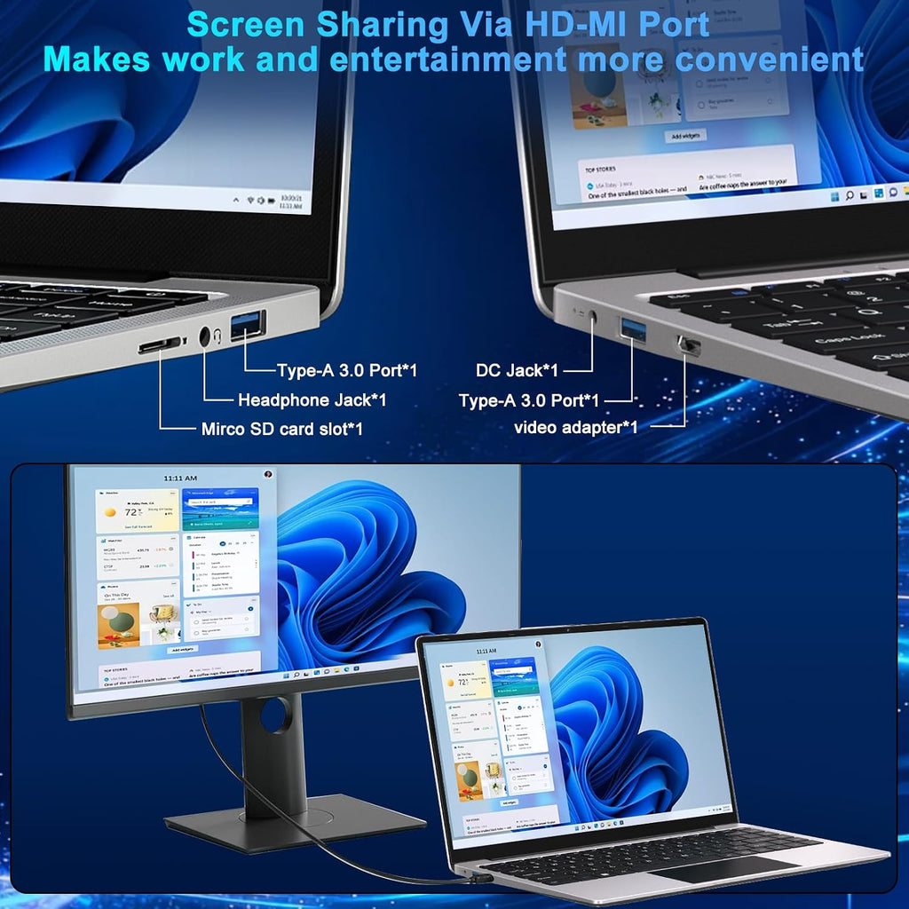 2026 14 Inch Laptop Computer Win 11 8GB+256GB SSD Up to 1TB SSD Expand Laptops N4020 Up to 2.8Ghz DDR4 1080p FHD Dual WiFi BT4.2 with Webcam Screen Projection Function for Business Student--Silver