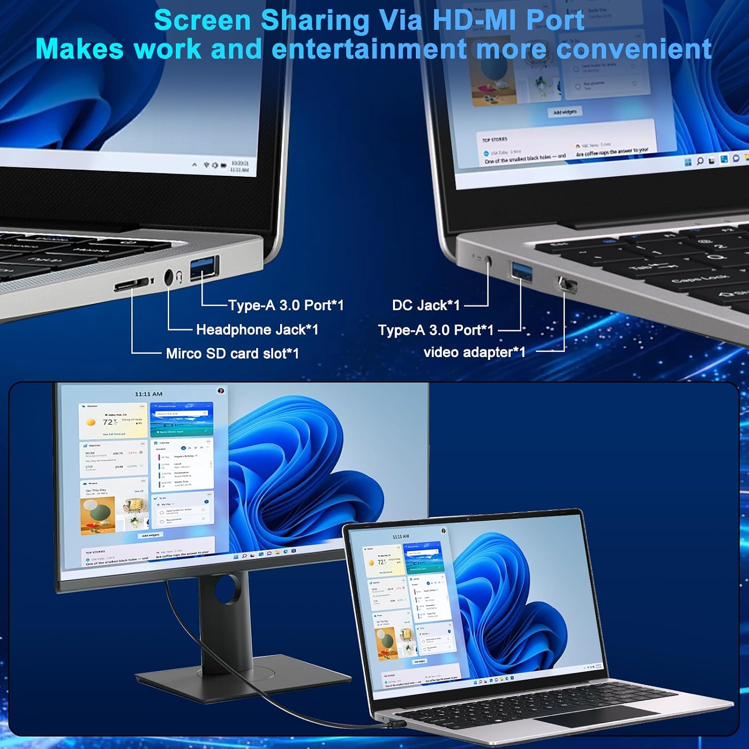 2026 14 Inch Laptop Computer Win 11 8GB+256GB SSD Up to 1TB SSD Expand Laptops N4020 Up to 2.8Ghz DDR4 1080p FHD Dual WiFi BT4.2 with Webcam Screen Projection Function for Business Student--Silver