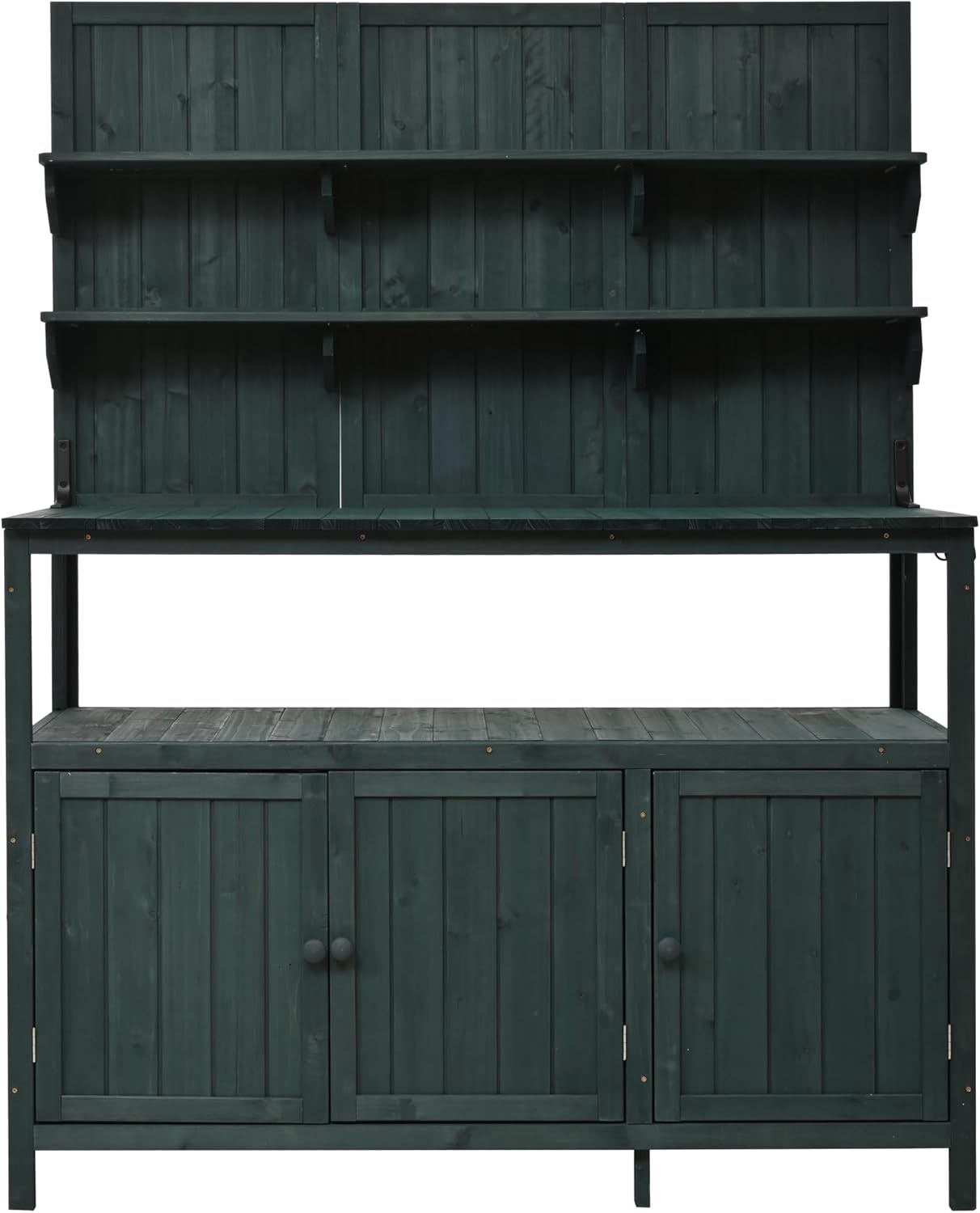Outdoor Potting Bench Table with Hutch, 50.2' Solid Fir Wood Garden Workstation, Large Countertop, 2 Shelves, 2 Cabinets, for Gardening (Green6, 50.2')