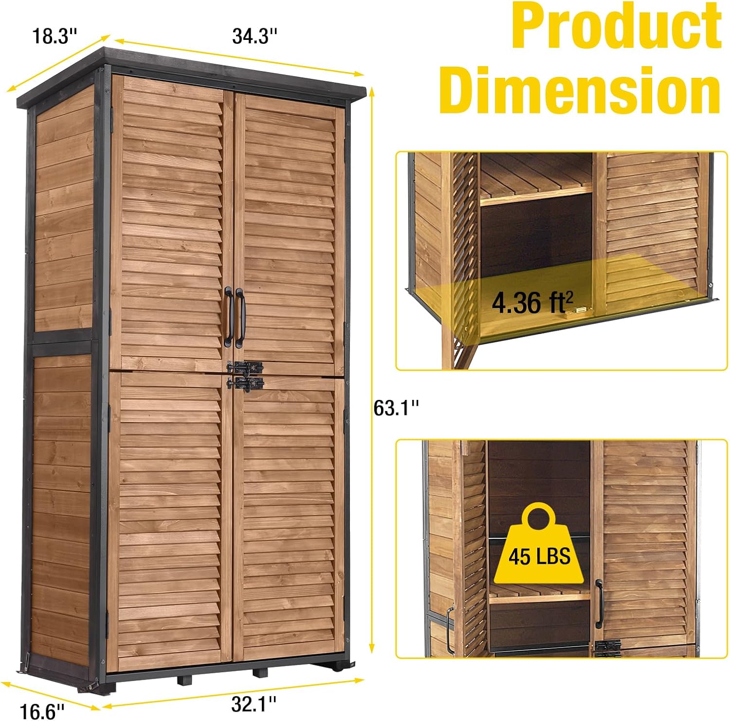 Aivituvin Storage Shed Wood with Floor, Strong Metal Frame, Adjustable Shelves, Waterproof Storage Cabinet Indoor Outdoor Garden
