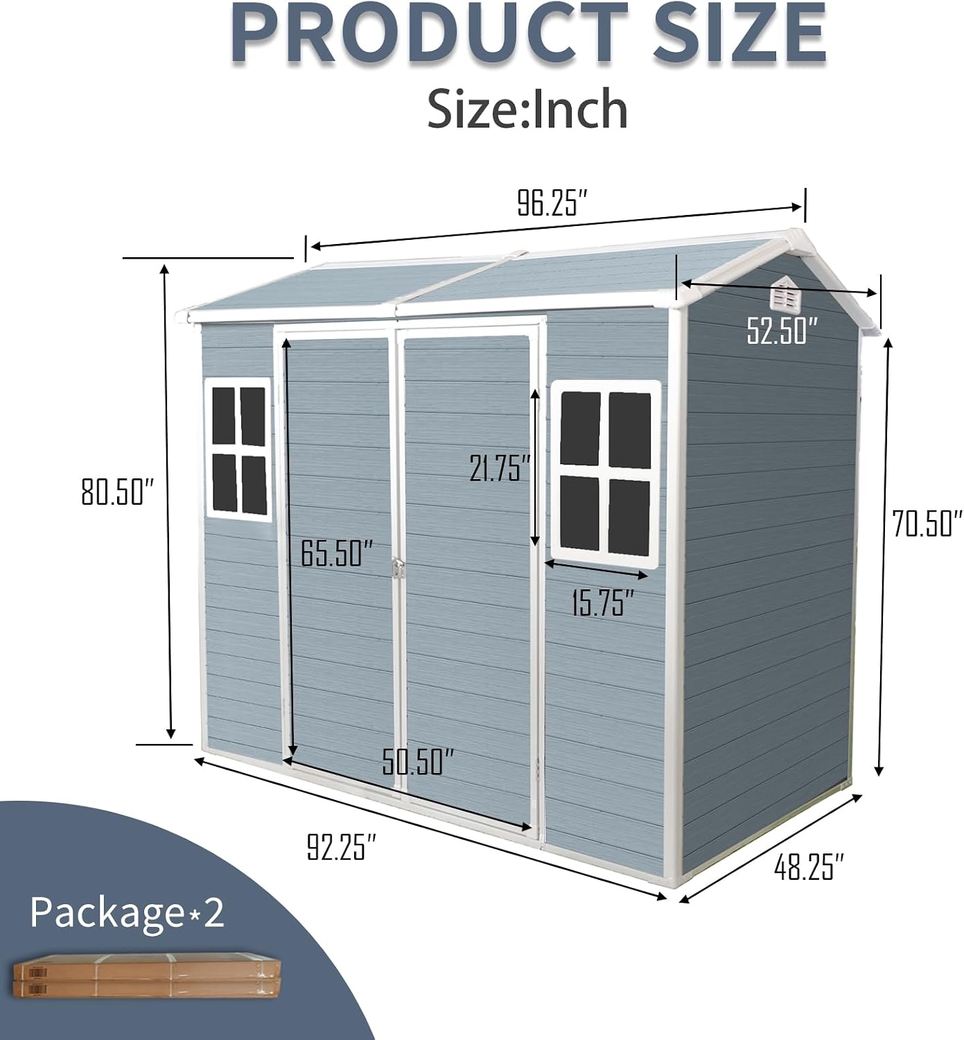 8x4ft Resin Outdoor Storage Shed: Double Doors & Two Windows, Heavy-Duty Plastic Shed with Floor, Waterproof UV-Proof Garden Tool Storage for Backyard, Patio, Yard, Lawn