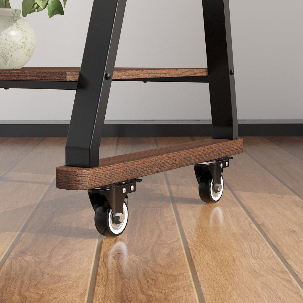 60' W Mobile TV Stand with Mount, Rolling Floor Media Console TV Cart, Wood Corner Monitor Stand with Shelves & Charging Station, for LCD/LED Flat Screens in Home Office, Brown Wood
