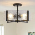 18' Black Large Semi Flush Mount Ceiling Light, 4-Light Farmhouse Ceiling Light, Foyer Light Fixtures Modern Glass Ceiling Mount for Entryway Bathroom Hallway Bedroom Kitchen