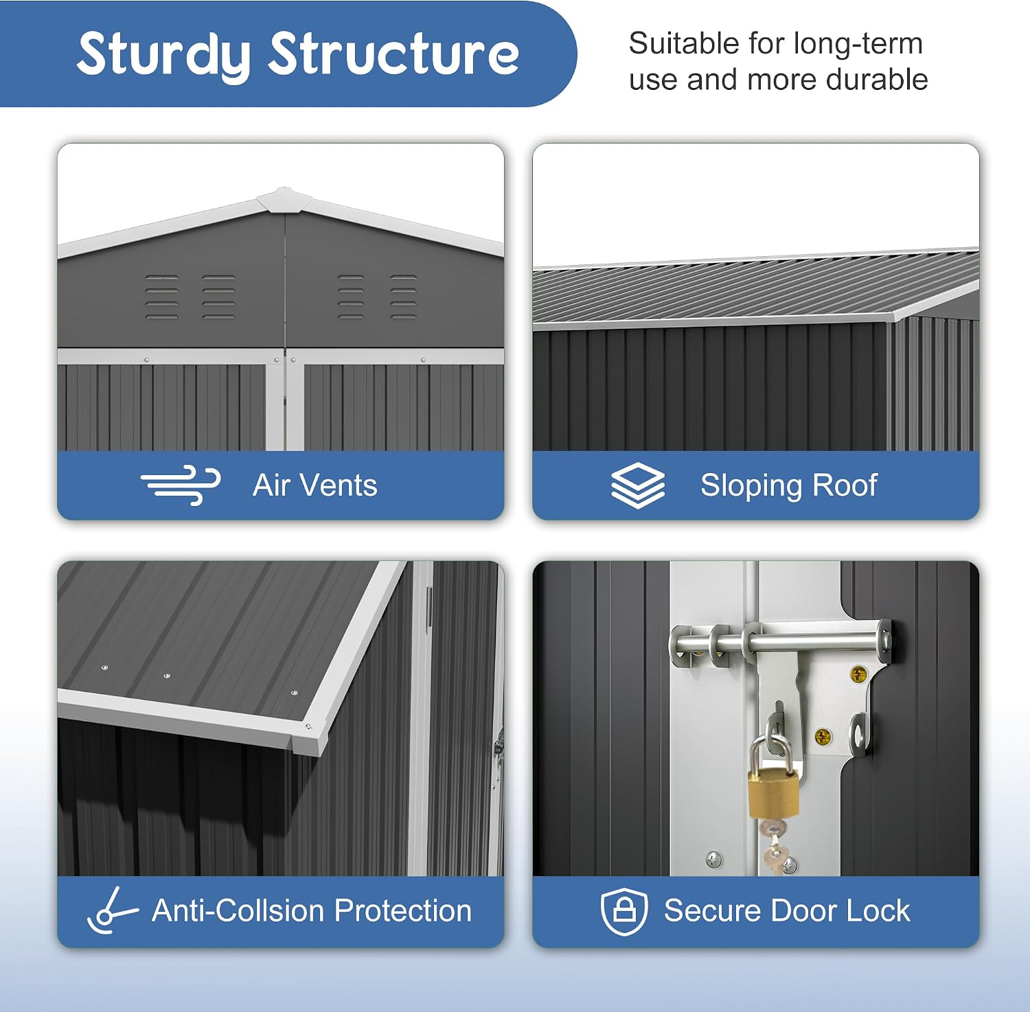 YOPTO 10 x 10 FT Outdoor Storage Shed,Heavy Duty Tool Sheds Metal Storage Garden Shed with Sloped Roof and Lockable Doors,Large Metal Storage Sheds for Backyard Patio Lawn, Black
