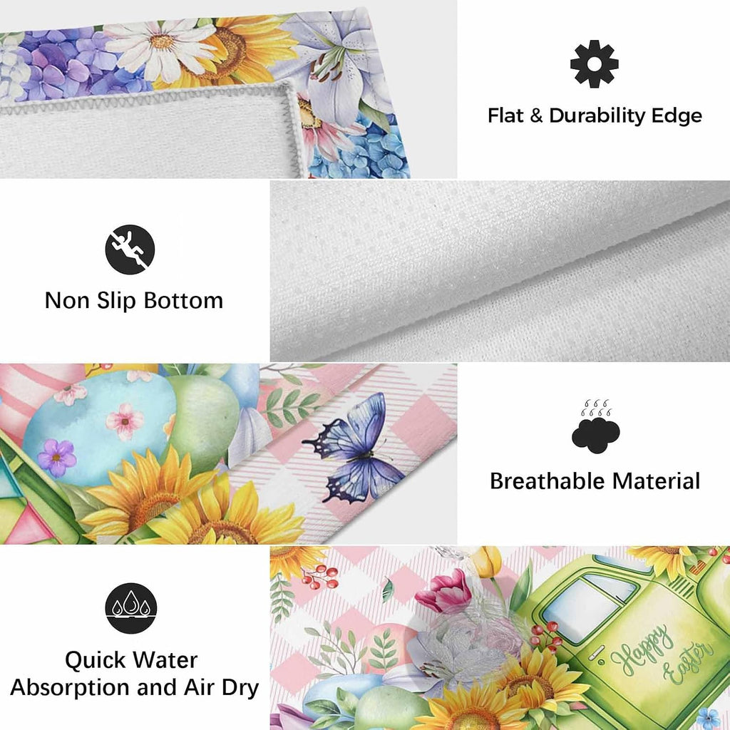 Spring Easter Outdoor Rug for Patio/Deck/Porch, Non-Slip Large Area Rug 6 x 9 Ft, Colorful Eggs Floral Truck Butterflies Pink Plaid Indoor Outdoor Rugs Washable Area Rugs, Camping Rug Carpet Runner