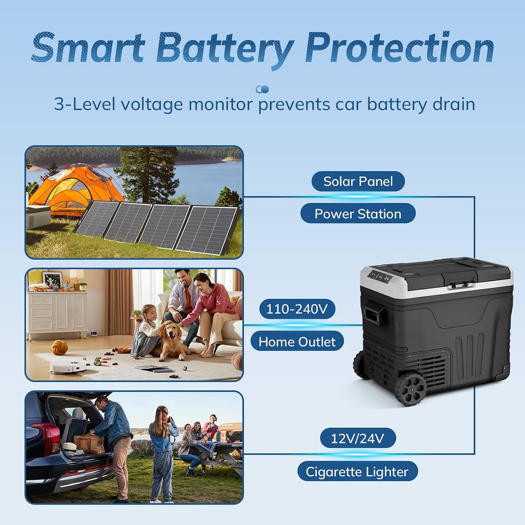 Antarctic Star 12 Volt Refrigerator,53QT(50L)Electric Cooler Compressor, Portable Refrigerator -4℉~68℉,Car Fridge 12/24V DC 100-240V AC,Portable Freezer with Wheels&2 Baskets for Camping,Travel,BLACK