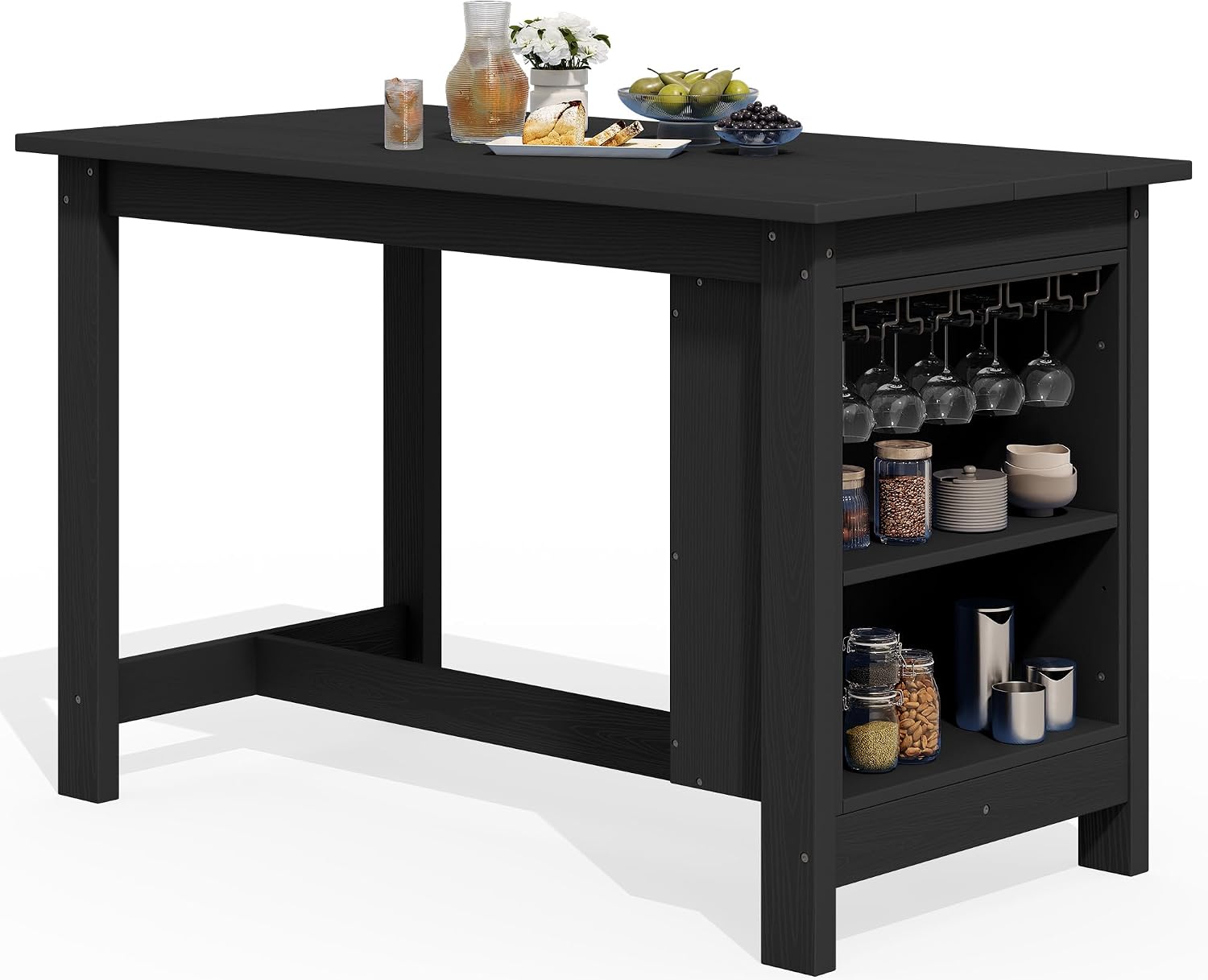 SERWALL Outdoor Bar Table, All Weather HDPE 36' Counter Height Dining Table with Storage and Wine Rack for Patio, Garden, Backyard, Balcony, Poolside, Black