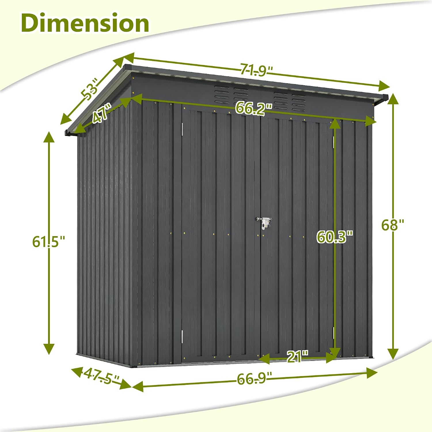 Thanaddo 4x6 ft Metal Shed Outdoor Storage Shed,Metal Steel Utility Tool Shed Storage House with Double Lockable Doors and Air Vent for Backyard Garden Patio Lawn Black