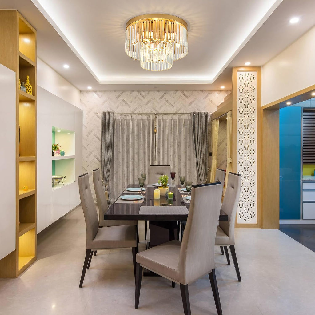 17' Gold Crystal Ceiling Light 9-Light Modern Crystal Light Fixture 2-Tier Luxury K9 Crystal Ceiling Light,for Dining Room Kitchen Island Living Room Bedroom